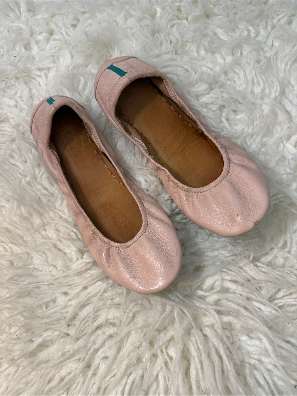 Tieks Pink Leather Ballet Flats with Teal Accent size 9